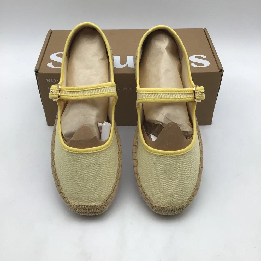Soludos Womens Mary Jane Espadrilles Butter Yellow Canvas Flats Size 6 - 6.5 NEW